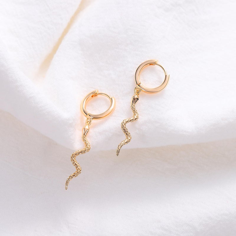 FETTERO Gold Plated Hoop Dangle Earrings Lightweight Drop Huggie Hoop Earrings for Women Hypoallergenic Earrings Dainty Wear - Long Snake Hoops - Image 5